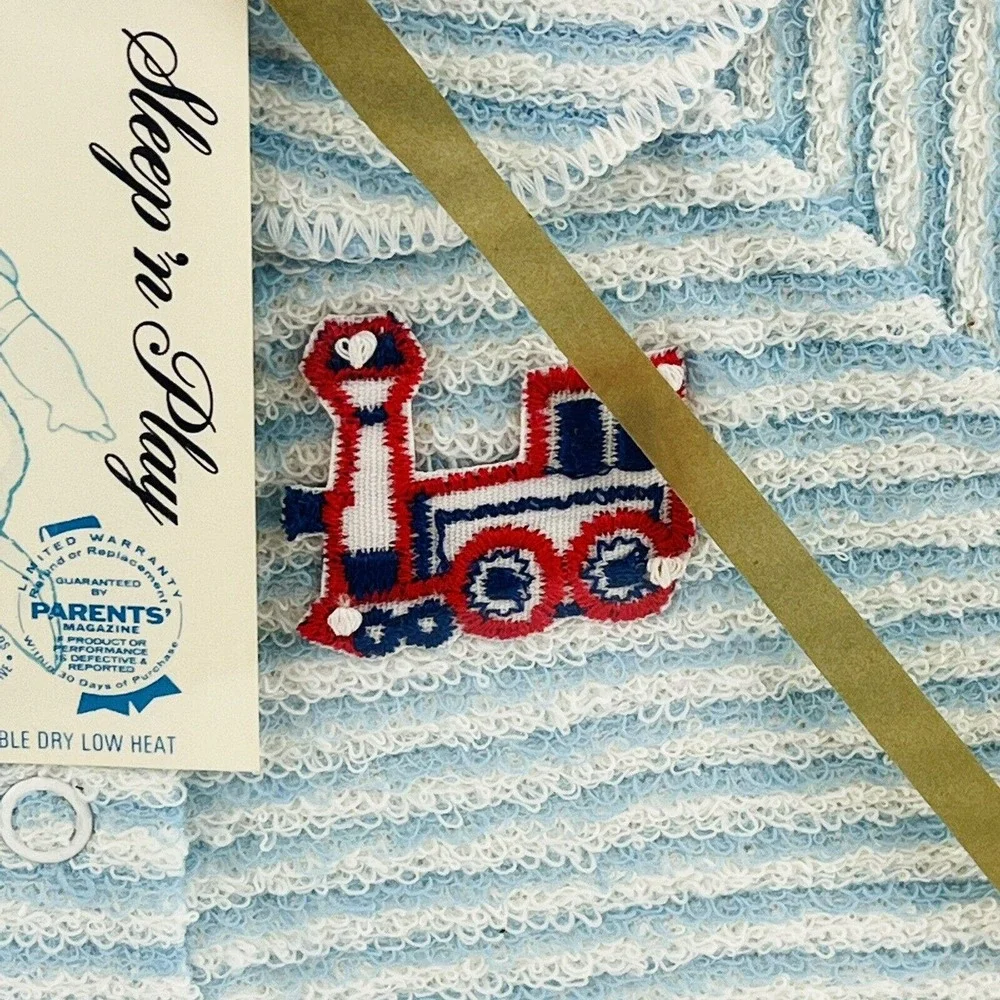 Vintage Gerber Infant Coverall L 18-23 lbs Blue White Stripe Train Stretch Terry